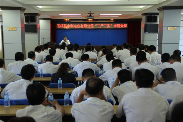6月5日，蒼梧縣水利電業有限公司開展 “三嚴三實”專題教育黨課暨黨風廉政教育培訓，黨課邀請蒼梧縣人民檢察副檢察長莫孔文為